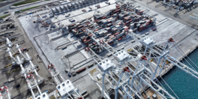 A bird’s eye view of the APM container terminal with many containers